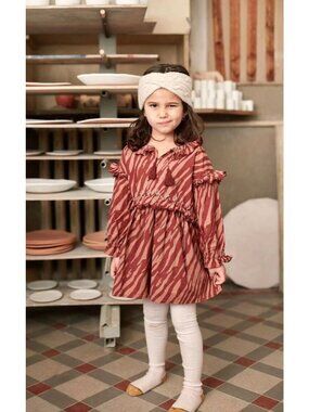 NWT LOUIS MISHA Eforie Sienna Brush Stripes long sleeve dress cotton red 10y